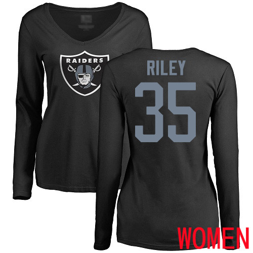 Oakland Raiders Olive Women Curtis Riley Name and Number Logo NFL Football #35 Long Sleeve T Shirt